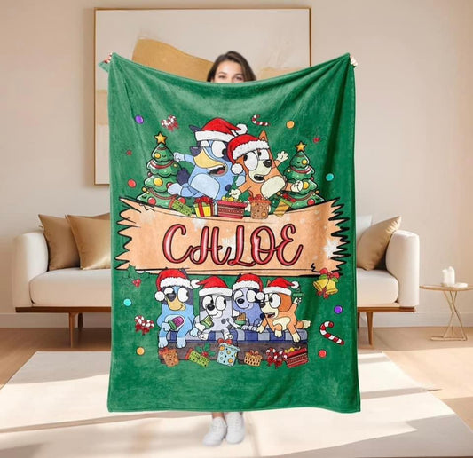 🎄Blue Dog Name Christmas Blanket 50x60 Preorder🎄