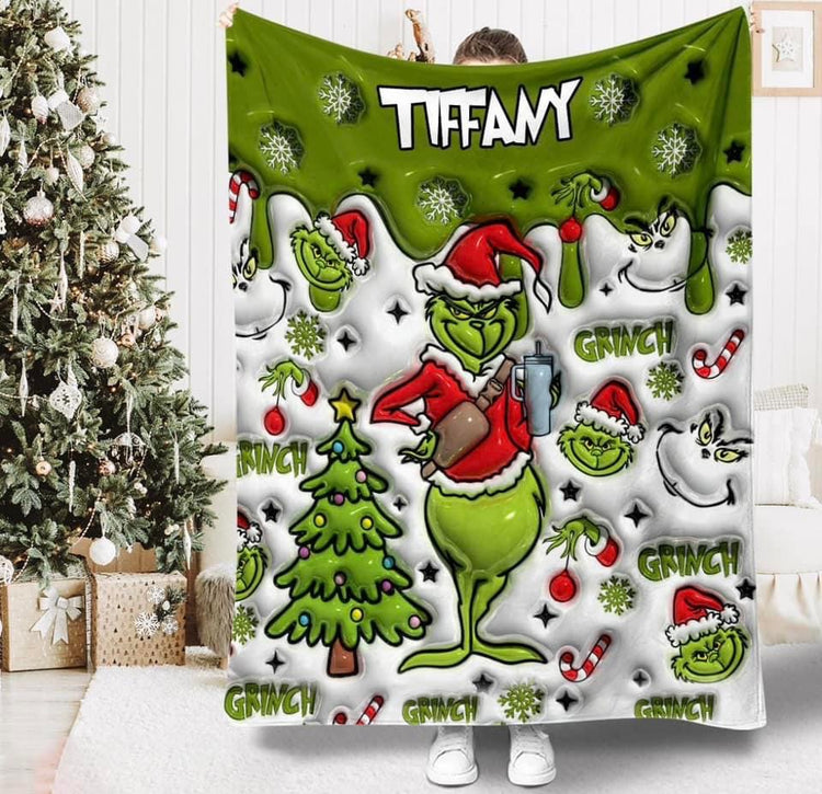 💚🎄Mean Man GREEN Name Christmas Blanket 50x60 Preorder🎄💚