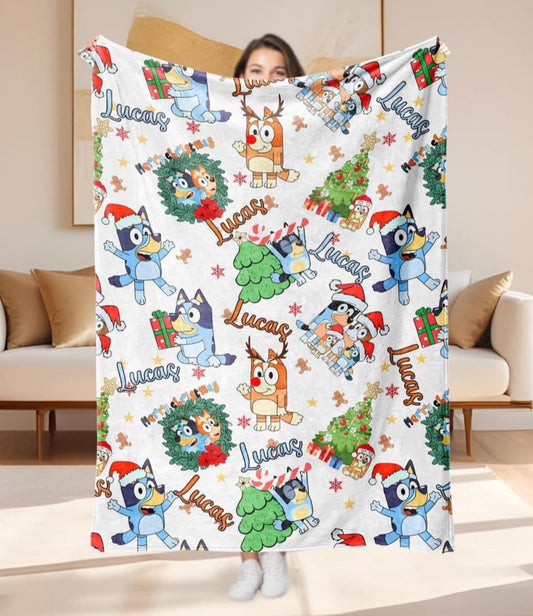 🎄Blue Dog Personalized Christmas Blanket 50x60 Preorder🎄